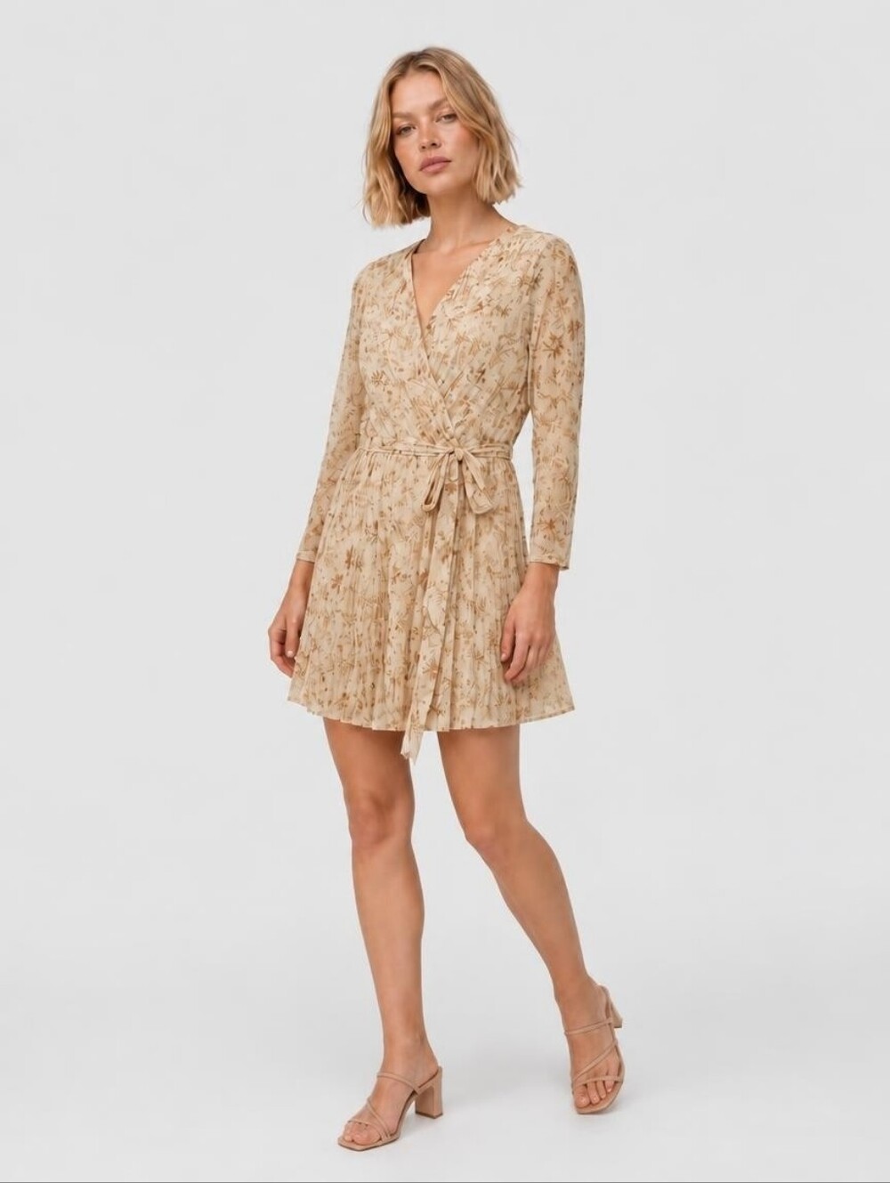 Kate and Lily Tan Mesh Overlay Floral Print Design Dress Size Misses 8
